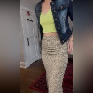 Olive Green Midi Skirt with tiny flowers, Small